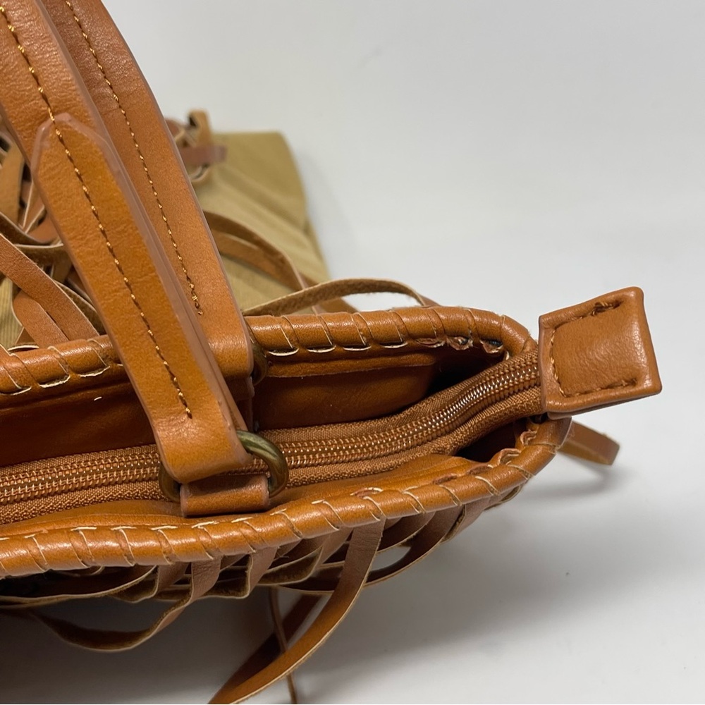 Charming Charlie Ryder Studded Fringe Purse Shoulder Bag Brown Canvas Boho - Picture 12 of 16